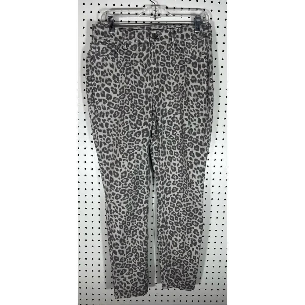 White House black market high rise skinny ankle leopard print jeans size 6
